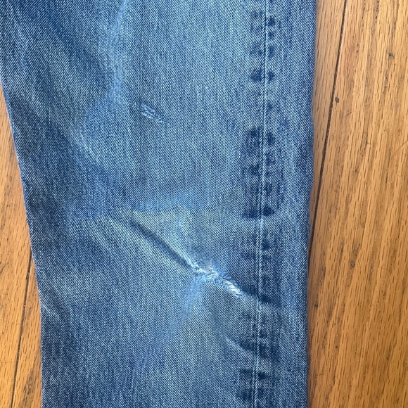 Levi's 501 Straight Fit Denim Jeans - Classic Blue Buttonfly, Distressed - Picture 5 of 8